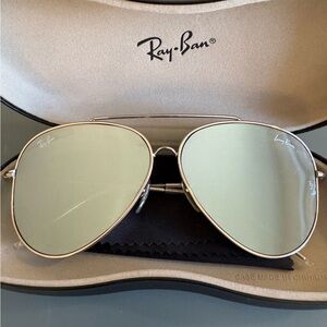 Ray-Ban Silver Frame Sunglasses with Green Lenses